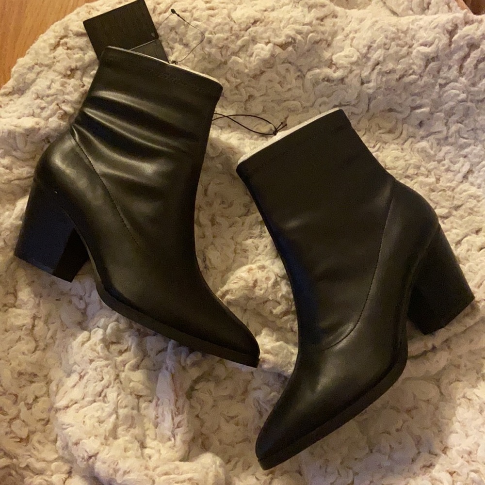 Faux Leather Black Ankle Boots NWT